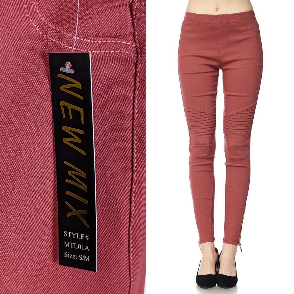 S Moto Zippered Leggings in Marsala | NWT
